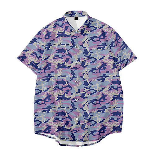 

Men's Shirt 3D Print Camo / Camouflage Button-Down 3D Print Short Sleeve Daily Tops Casual Fashion Hawaiian White Blue Camel