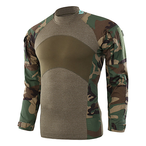 

Men's Camouflage Hunting T-shirt Military Tactical Shirt Outdoor Waterproof Breathable Warm Wearproof Fall Spring Solid Colored Camo Polyester Forest Green Black Army Green