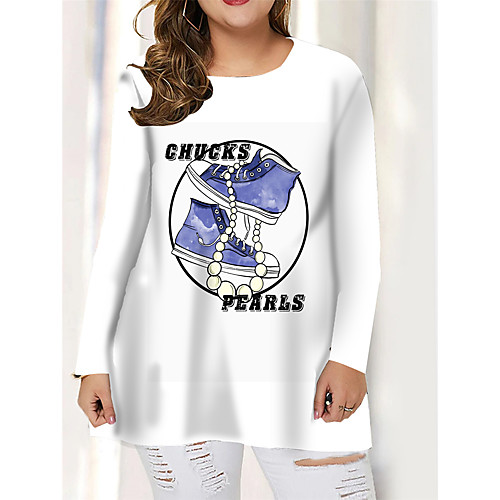 

Women's Plus Size Print Graphic National Flag Letter T shirt Large Size Round Neck Long Sleeve Tops Big Size