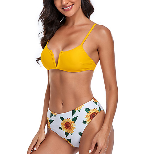 

Women's Bikini Tankini Swimsuit Racerback Open Back Print Stripe Floral Black Yellow Army Green Swimwear Padded Strap Bathing Suits New Cute Sweet / 2 Piece / Tattoo