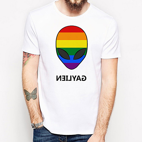 

Men's Unisex T shirt Hot Stamping Rainbow Plus Size Print Short Sleeve Daily Tops 100% Cotton Basic Casual White Black Rainbow