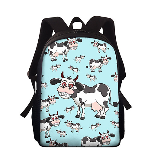 

Boys' Girls' Polyester School Bag Large Capacity Zipper Cartoon 3D Print Animal Daily School Backpack White Blue Yellow Almond Camel