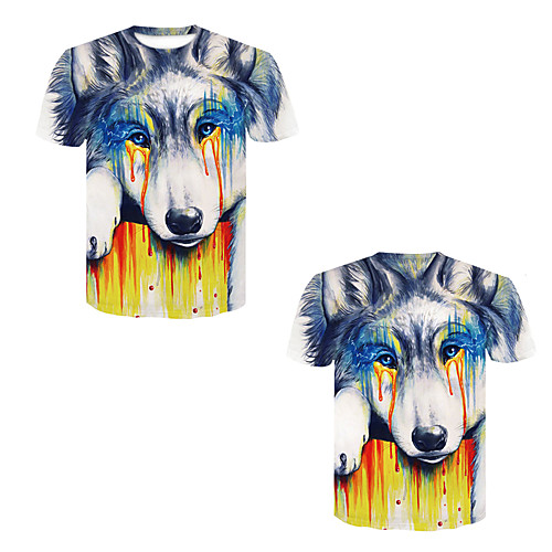 

Men's T shirt 3D Print 3D Rivet Mesh Short Sleeve Casual Tops Blue / White