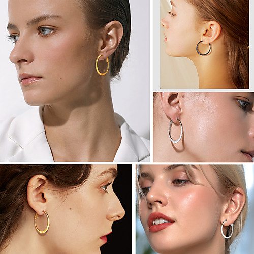 

Women's Hoop Earrings Huggie Earrings Geometrical Fashion Stylish Simple Trendy Stainless Steel Earrings Jewelry Black / Gold / Silver For Birthday Party Evening Street Gift