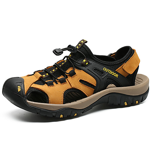 

Men's Sandals Beach Roman Shoes Daily Outdoor Faux Leather Breathable Non-slipping Wear Proof Black Yellow Brown Spring Summer