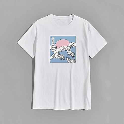 

Men's T shirt Hot Stamping Spray Print Short Sleeve Casual Tops 100% Cotton Casual Fashion White
