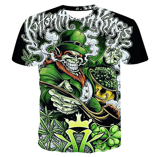 

Men's T shirt 3D Print Floral Graphic Prints Saint Patrick Day 3D Print Short Sleeve Casual Tops Fashion Classic Green Dark Green Green / White