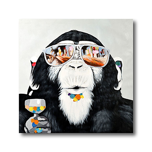 

Oil Painting Hand Painted Square Animals Pop Art Modern Stretched Canvas