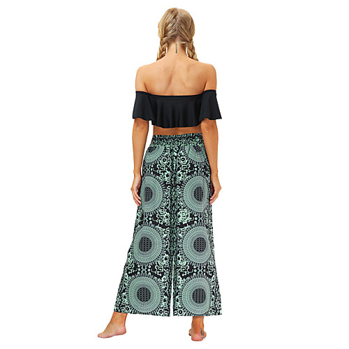 

Women's Yoga Pants Wide Leg High Split Bottoms Breathable Quick Dry Bohemian Green Yoga Fitness Gym Workout Sports Activewear / Casual / Athleisure
