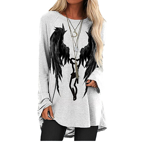 

Women's T Shirt Dress Tee Dress Short Mini Dress Black Gray Long Sleeve Print Color Block Letter Print Fall Spring Round Neck Casual Halloween 2021 S M L XL XXL 3XL