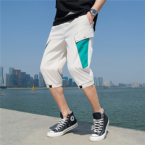 

Men's Streetwear Chino Breathable Outdoor Holiday Going out Chinos Pants Patchwork Calf-Length Pocket Black Grey Beige