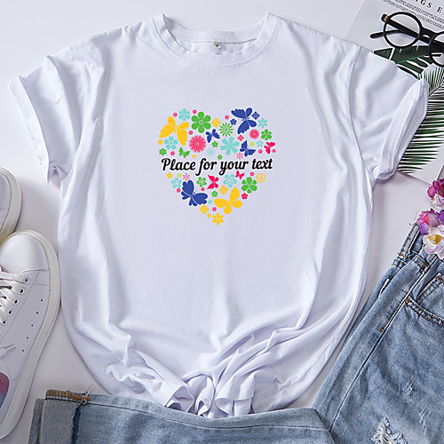 

Women's T shirt Graphic Heart Print Round Neck Tops 100% Cotton Basic Basic Top White Black Blue