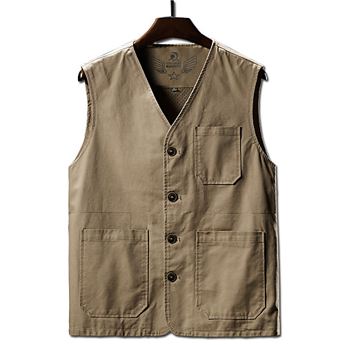 

Men's Hiking Vest / Gilet Fishing Vest Sleeveless V Neck Vest / Gilet Top Outdoor Lightweight Breathable Quick Dry Sweat wicking Summer Cotton Polyester Solid Color Black Army Green Khaki Fishing