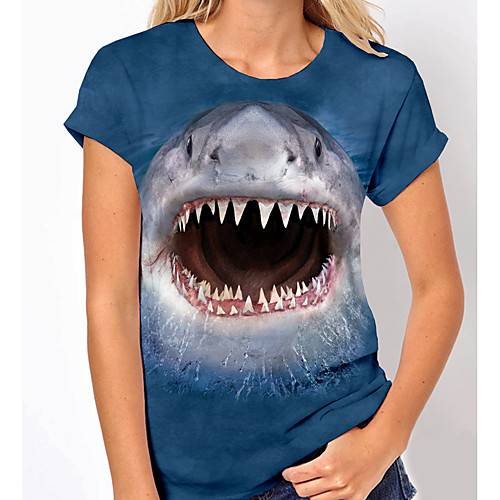 

Women's T shirt Graphic 3D Print Round Neck Tops Basic Beach Basic Top Blue