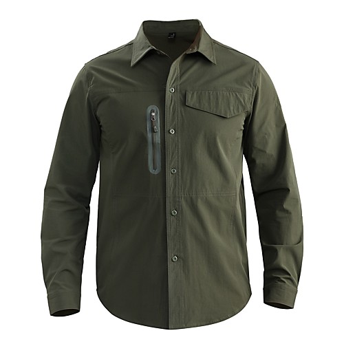 

Men's Camouflage Hunting T-shirt Military Tactical Shirt Outdoor Breathable Ventilation Fast Dry Front Zipper Fall Spring Summer Solid Colored Polyester Black Grey Khaki