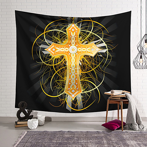 

Wall Tapestry Art Decor Blanket Curtain Hanging Home Bedroom Living Room Decoration Polyester Cross Badge Yellow