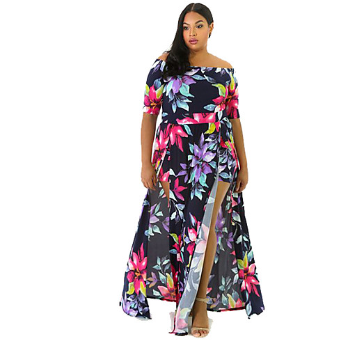 

Women's Plus Size Dresses Sheath Dress Maxi long Dress Half Sleeve Floral Prom Dresses Spring & Summer