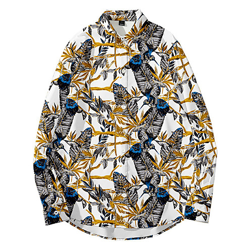 

Men's Shirt 3D Print Plants Button-Down 3D Print Long Sleeve Daily Tops Casual Fashion Hawaiian Black Blue Yellow