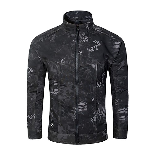 

Men's Hunting Jacket Outdoor Waterproof Windproof Wearproof Fall Spring Summer Solid Colored Camo Polyester Digital Desert Python Black Black
