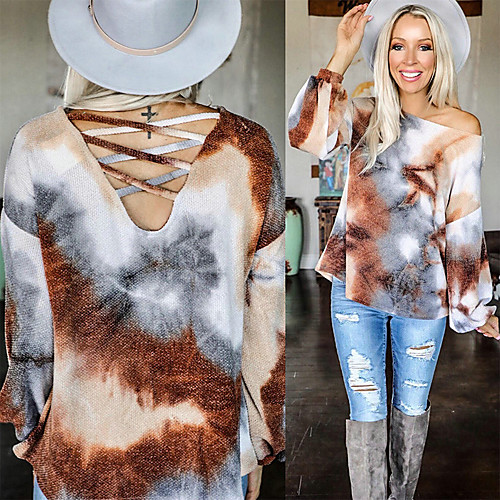 

Women's Sweatshirt Sweater Pullover Tie Dye Cut Out Crew Neck Sport Athleisure Sweatshirt Top Long Sleeve Breathable Soft Comfortable Everyday Use Casual Daily Outdoor