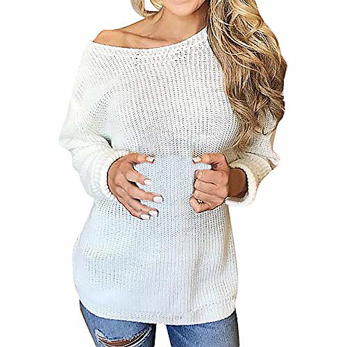 

Womens Casual Long Sleeve Jumper O Neck Sweaters Blouse Tops(Medium,White)