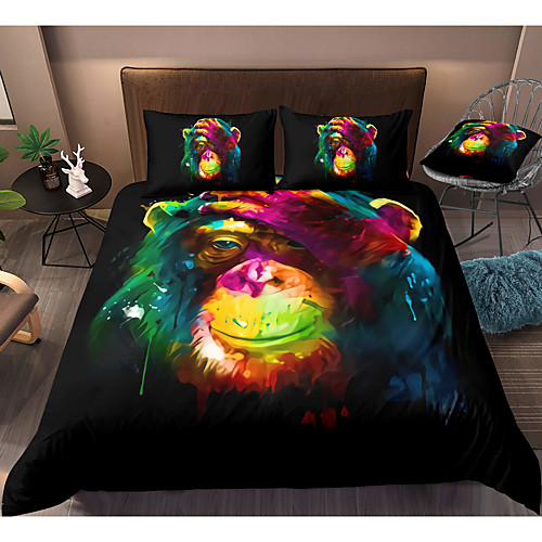 

Gorilla Print 3-Piece Duvet Cover Set Hotel Bedding Sets Comforter Cover with Soft Lightweight Microfiber, Include 1 Duvet Cover, 2 Pillowcases for Double/Queen/King(1 Pillowcase for Twin/Single)