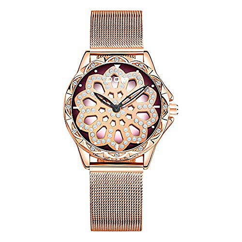 

Watches- Minimalist Quartz Watch Lucky Four-Leaf Clover 360 Degree Rotating Dial, Hollow Three-Dimensional Design for Girl Adjustable,Yellow