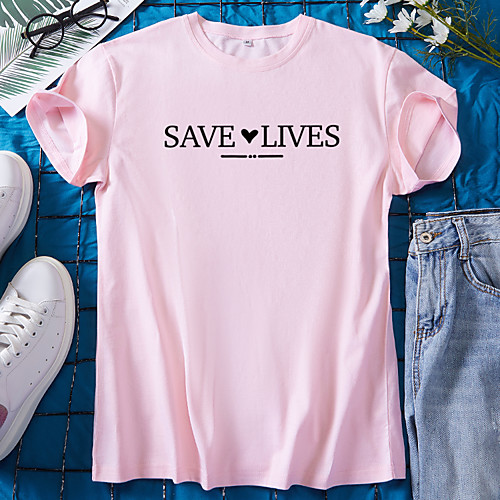 

Women's T shirt Graphic Heart Letter Print Round Neck Tops 100% Cotton Basic Basic Top White Black Blue
