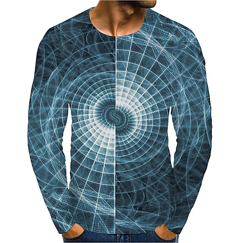 

Men's T shirt 3D Print Graphic 3D Plus Size Print Long Sleeve Daily Tops Elegant Exaggerated Blue