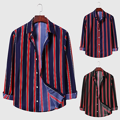 

Men's Shirt Other Prints Graphic Plus Size Long Sleeve Daily Tops Business Black Navy Blue