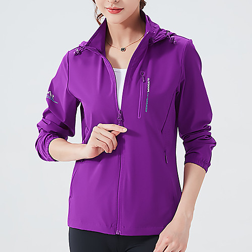 

Women's Hiking Skin Jacket Hiking Windbreaker Outdoor Solid Color Packable Waterproof Lightweight UV Sun Protection Outerwear Jacket Top Elastane Full Length Visible Zipper Fishing Climbing Running