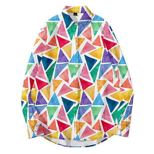 

Men's Shirt 3D Print Geometry Button-Down 3D Print Long Sleeve Daily Tops Casual Fashion Hawaiian Rainbow