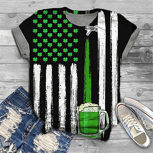 

Women's Plus Size Print Graphic Leaf Flag T shirt Large Size Round Neck Short Sleeve Tops Big Size