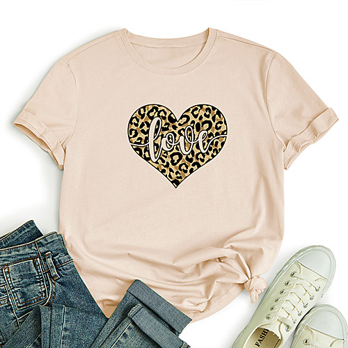 

Women's T shirt Graphic Heart Letter Print Round Neck Tops 100% Cotton Basic Basic Top White Black Blue