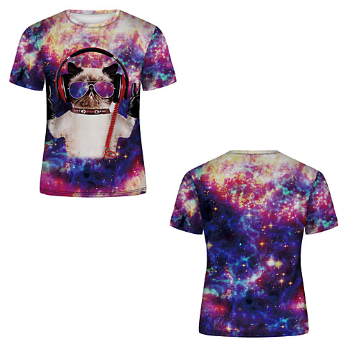 

Men's T shirt 3D Print 3D Rivet Mesh Short Sleeve Casual Tops Purple