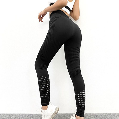 

Women's High Waist Yoga Pants Cut Out Cropped Leggings Bottoms Tummy Control Butt Lift Breathable Solid Color Black Green Gray Nylon Spandex Yoga Fitness Gym Workout Winter Sports Activewear Stretchy
