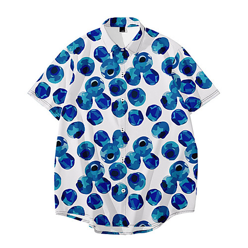 

Men's Shirt 3D Print Fruit Button-Down 3D Print Short Sleeve Daily Tops Casual Fashion Hawaiian Blue