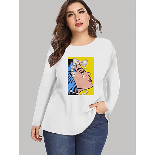 

Women's Plus Size Print Graphic Abstract Portrait T shirt Large Size Round Neck Long Sleeve Tops Big Size