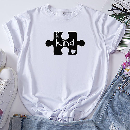 

Women's T shirt Graphic Letter Print Round Neck Tops 100% Cotton Basic Basic Top White Blue Red