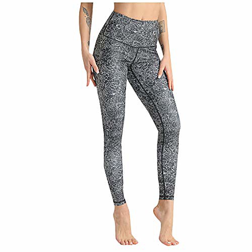 

Women's Yoga Pants Quick-Dry Printed Pocket High Waist Hip Raise Tummy Control Elastic Yoga Dress Pants Gray