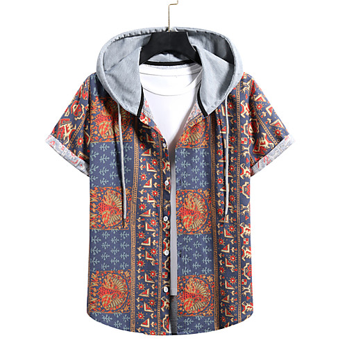 

Men's Shirt non-printing Patchwork Color Block Plus Size Drawstring Short Sleeve Daily Tops Vintage Streetwear Red