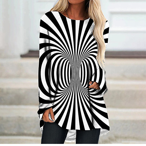 

Women's T Shirt Dress Tee Dress Short Mini Dress Black Long Sleeve Color Block Geometric Print Fall Spring Round Neck 3D Print Casual 3D Print S M L XL XXL 3XL