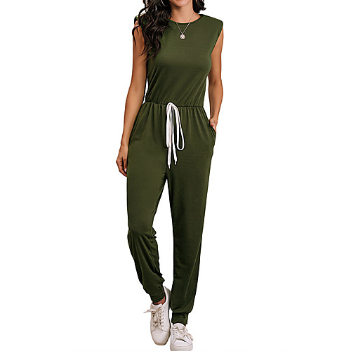 

Women's Active Streetwear Black Khaki Green Jumpsuit Solid Colored Drawstring