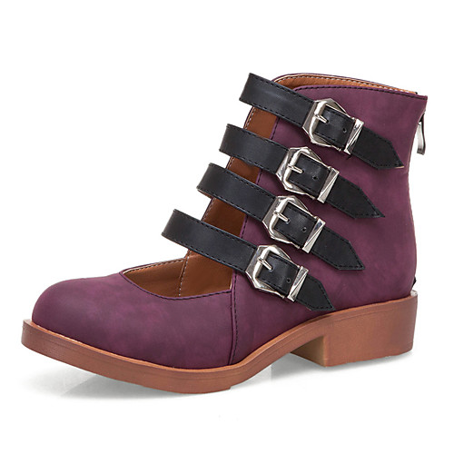 

Women's Boots Chunky Heel Round Toe Booties Ankle Boots Casual Daily Walking Shoes PU Buckle Solid Colored Black Purple Beige / Booties / Ankle Boots