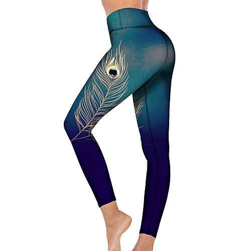 

21Grams Women's High Waist Yoga Pants Cropped Leggings Tummy Control Butt Lift Breathable Peacock Jade Fitness Gym Workout Running Winter Sports Activewear High Elasticity