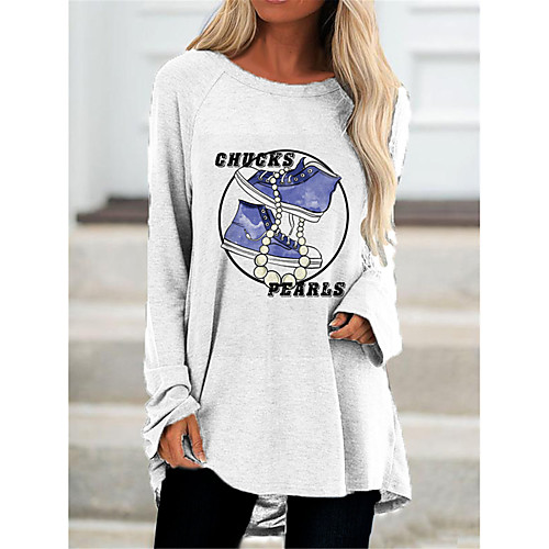 

Women's T Shirt Dress Tee Dress Short Mini Dress Blue Red Yellow Blushing Pink Green Long Sleeve Color Block Flag Letter Print Fall Spring Round Neck Casual 2021 S M L XL XXL 3XL