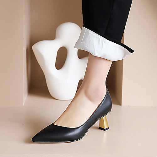 

Women's Heels Flare Heel Pointed Toe Business Minimalism Daily Party & Evening PU Solid Colored White Black Beige