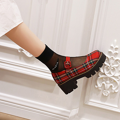 

Women's Heels Chunky Heel Round Toe Lolita Sweet Wedding Party & Evening Cotton Buckle Color Block Red Blue