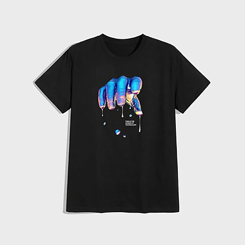 

Men's Unisex T shirt Hot Stamping Hand Plus Size Print Short Sleeve Casual Tops 100% Cotton Casual Fashion Black