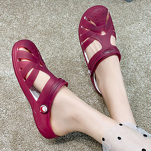 

Women's Sandals Flat Heel Round Toe Wedge Sandals Casual Daily Walking Shoes PVC Solid Colored Burgundy Dark Green Blue